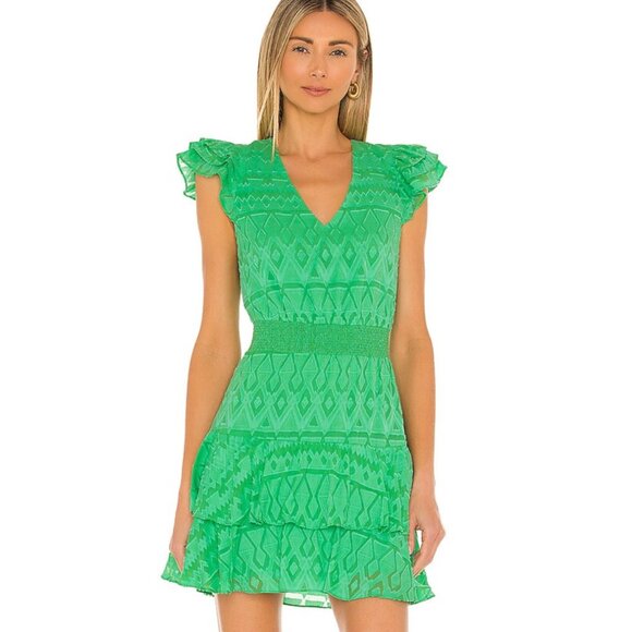 Alice + Olivia Revolve Jade Green Markita Ruffle Tier Mini Dress Size 4 - Picture 1 of 8